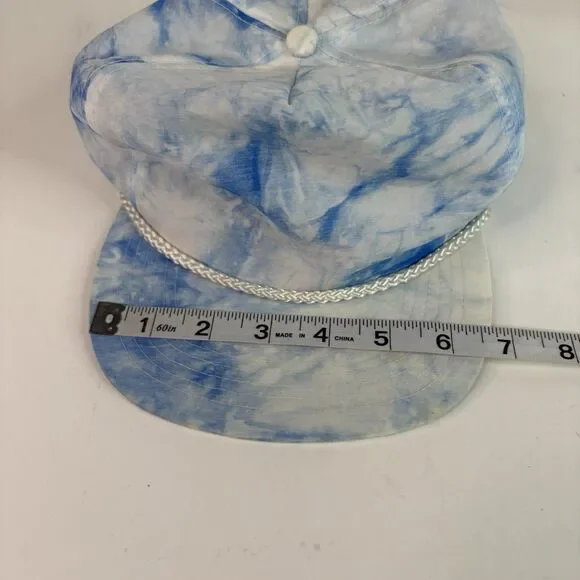 Vintage Cord Tie Dye Hat, Strapback San Sun Cap, White And Blue - Picture 7 of 8